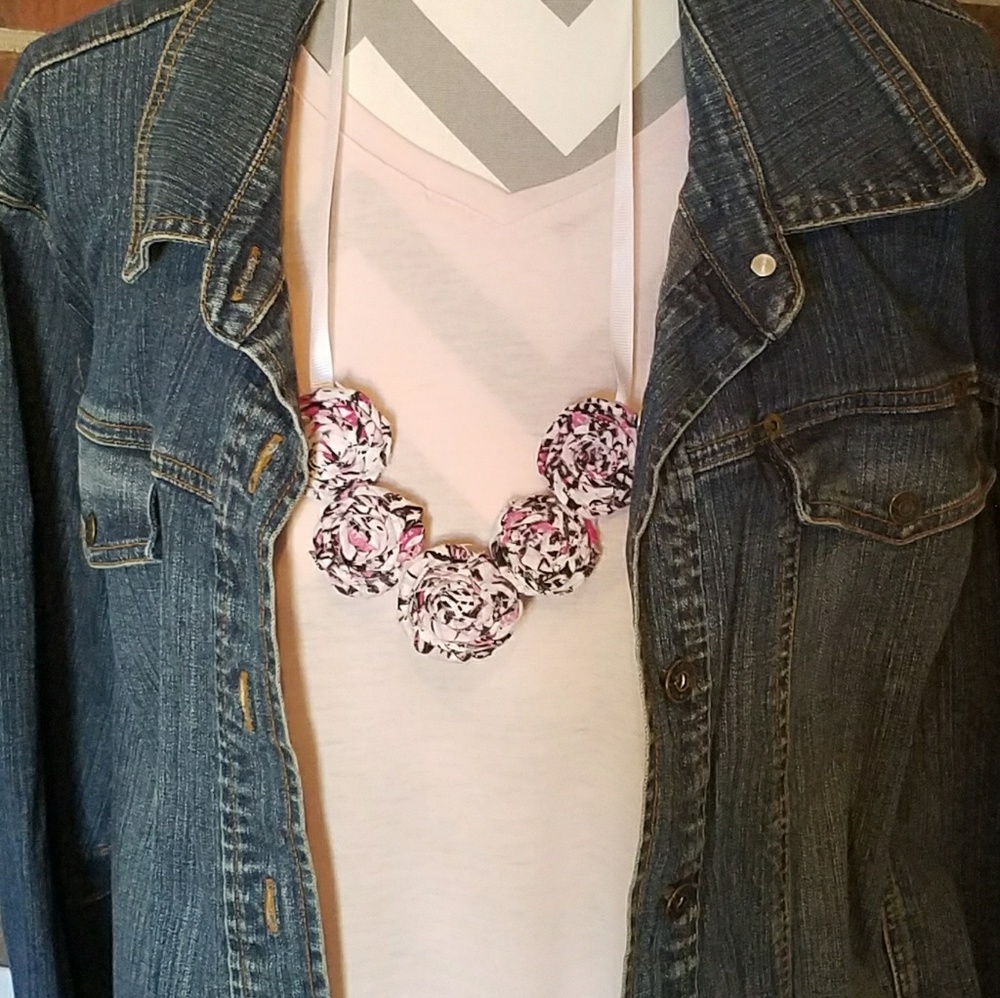 Fabric Rosette Statement Necklace